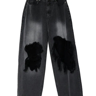 BOHEMIAN BLACK LACE DAMAGE WIDE DENIM