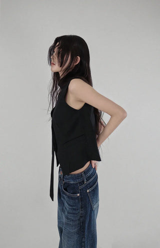 Dark down blue low rise loose wide denim pants