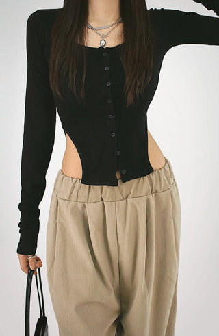 New Jeans Side Slit T-Shirt Button-Up Cardigan