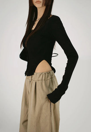 New Jeans Side Slit T-Shirt Button-Up Cardigan