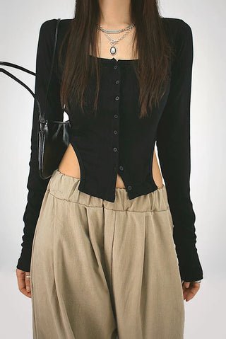 New Jeans Side Slit T-Shirt Button-Up Cardigan