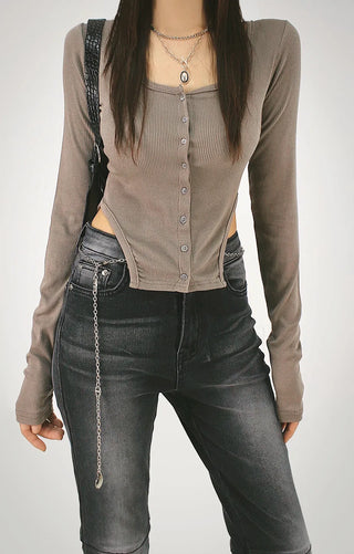 New Jeans Side Slit T-Shirt Button-Up Cardigan