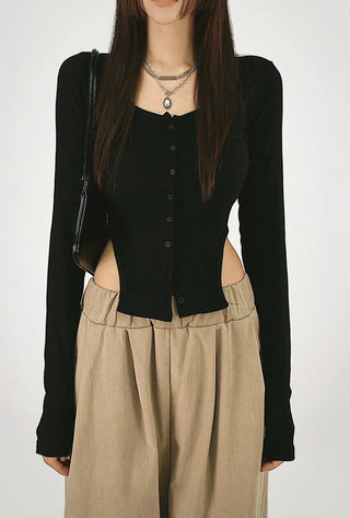 New Jeans Side Slit T-Shirt Button-Up Cardigan