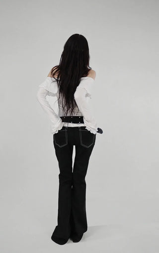 NONFADE STITCH BLACK SOFT REAL BOOTCUT LONG PANTS
