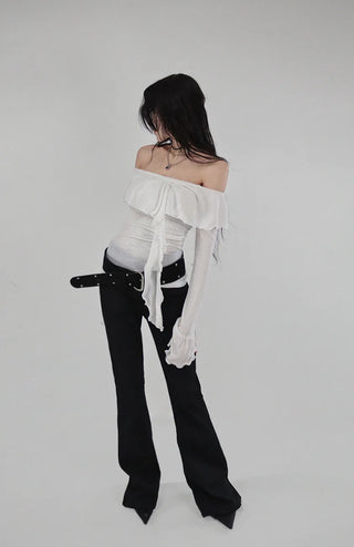 NONFADE STITCH BLACK SOFT REAL BOOTCUT LONG PANTS