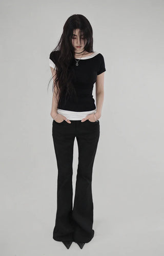 NONFADE STITCH BLACK SOFT REAL BOOTCUT LONG PANTS