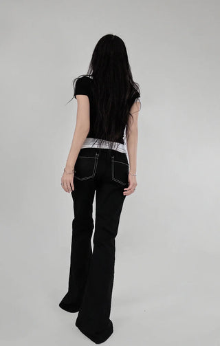 NONFADE STITCH BLACK SOFT REAL BOOTCUT LONG PANTS