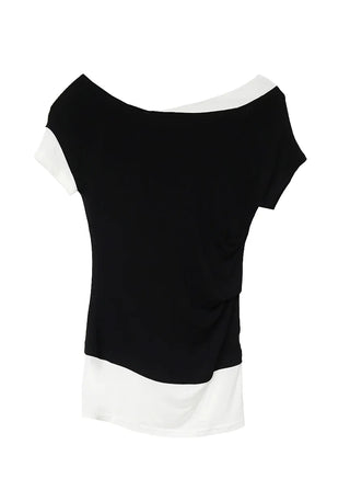 COLOR LAYERED UNBAL TENSION T-SHIRT