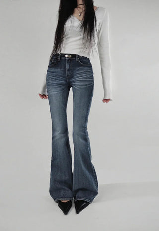 WINGS CAT REAL WASHING SLIM BOOTCUT DENIM JEANS