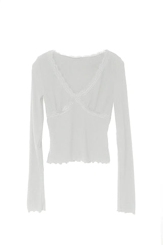 CITY LACE SLIT V-NECK T