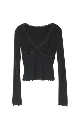 CITY LACE SLIT V-NECK T