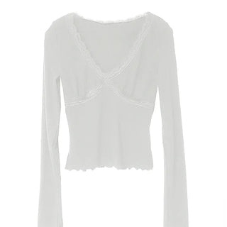 CITY LACE SLIT V-NECK T