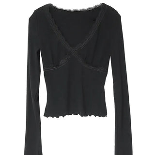 CITY LACE SLIT V-NECK T