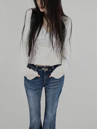 CITY LACE SLIT V-NECK T