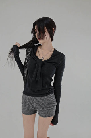 TIE BUNDL SCARF LOOSE FIT KNIT T-SHIRT