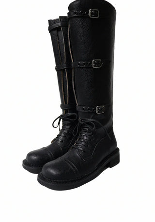 RIDER LACE-UP THREE-BUCKLE WALKER LONG BOOTS