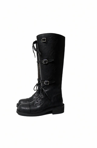 RIDER LACE-UP THREE-BUCKLE WALKER LONG BOOTS