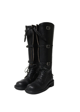 RIDER LACE-UP THREE-BUCKLE WALKER LONG BOOTS