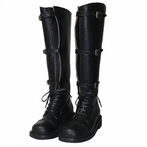 RIDER LACE-UP THREE-BUCKLE WALKER LONG BOOTS