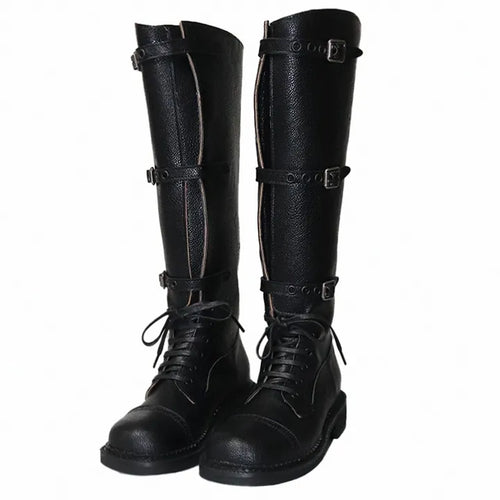 RIDER LACE-UP THREE-BUCKLE WALKER LONG BOOTS