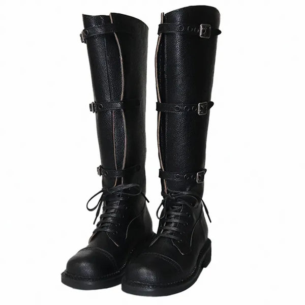 RIDER LACE-UP THREE-BUCKLE WALKER LONG BOOTS