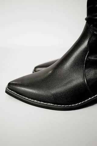 Stitched vegan leather western pleated long boots