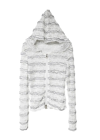Hippie See-Through Lace Two-Way Zip-Up Hooded Cardigan