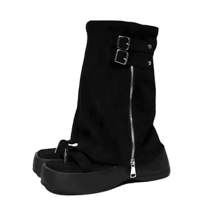 Two-Way Suede Fold Platform Sandals Warmer Long Boots