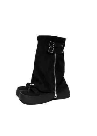 Two-Way Suede Fold Platform Sandals Warmer Long Boots