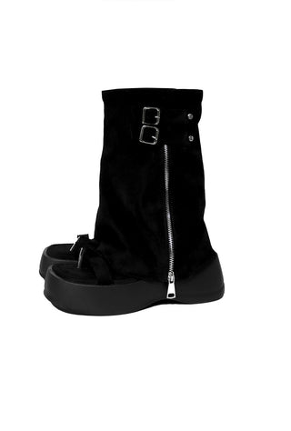 Two-Way Suede Fold Platform Sandals Warmer Long Boots