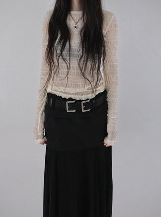 CHERO LAYERED SHIRRING SEE-THROUGH T-SHIRT