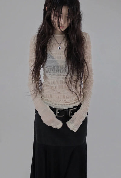 CHERO LAYERED SHIRRING SEE-THROUGH T-SHIRT