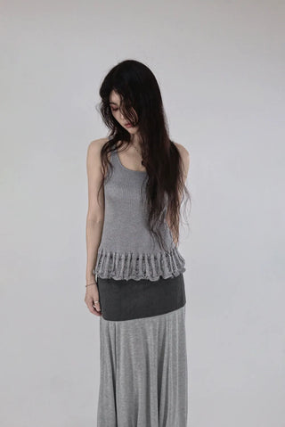 PALM DAMAGE FRILL HALF SLEEVELESS KNITWEAR Palm Damage Frill Half Sleeveless Knit Nashi