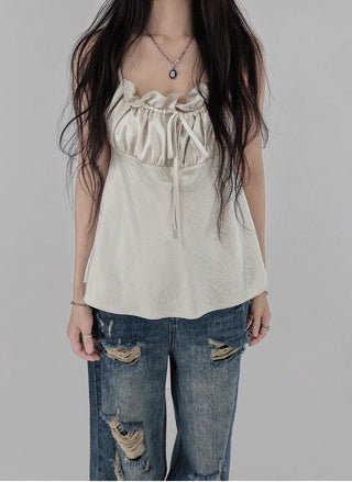 PERRY SATIN FRILL BUSTIER TOP BLOUSE