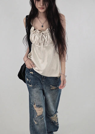 PERRY SATIN FRILL BUSTIER TOP BLOUSE