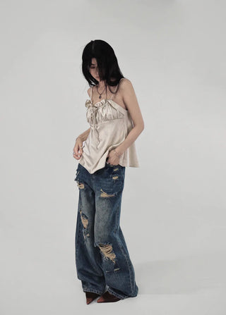 PERRY SATIN FRILL BUSTIER TOP BLOUSE