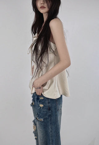 PERRY SATIN FRILL BUSTIER TOP BLOUSE