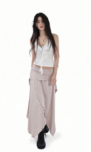 FREE JERSEY FLARE UNBALANCED LONG WRAP SKIRT