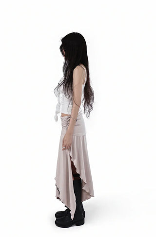 FREE JERSEY FLARE UNBALANCED LONG WRAP SKIRT