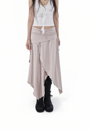 FREE JERSEY FLARE UNBALANCED LONG WRAP SKIRT