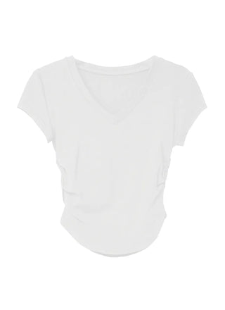 BURBY V-NECK ROUNDIE SHORT-SLEEVED CROPPED T-SHIRT