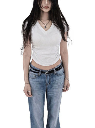 BURBY V-NECK ROUNDIE SHORT-SLEEVED CROPPED T-SHIRT