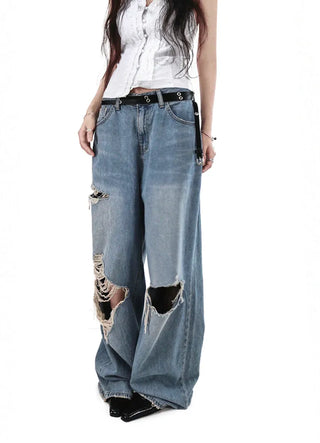 LEUK VINTAGE DAMAGE WIDE DENIM JEANS