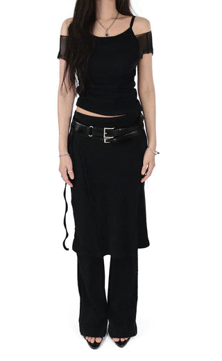 MING LAYERED KNIT WRAP BOOTCUT SKIRT PANTS