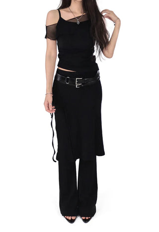 MING LAYERED KNIT WRAP BOOTCUT SKIRT PANTS