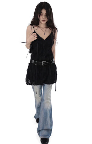 RU LAYERED LACE STRING ADJUSTABLE MINI-DRESS