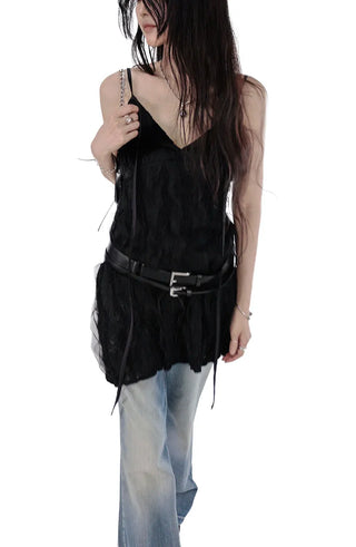 RU LAYERED LACE STRING ADJUSTABLE MINI-DRESS