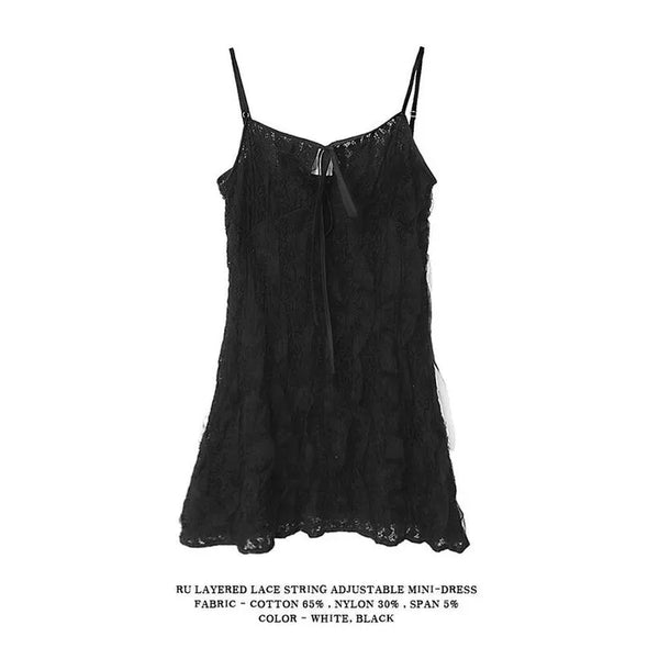 RU LAYERED LACE STRING ADJUSTABLE MINI-DRESS