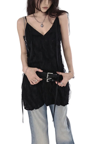 RU LAYERED LACE STRING ADJUSTABLE MINI-DRESS