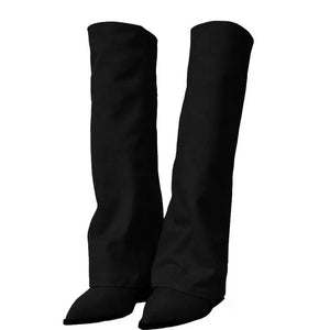 LINEN FOLD HIDDEN STELETTO WARMER LONG BOOTS